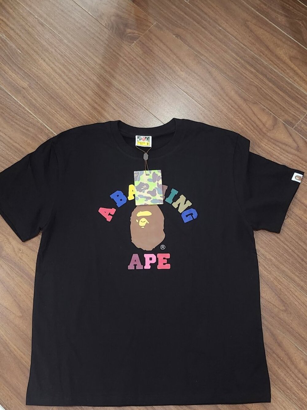 BAPE A Bathing Ape Multicolor Logo Graphic Tee Black Size M Mens